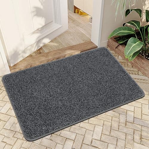 Mibao Front Door Mat Entrance, Non-Slip Absorbent Waterproof Welcome Doormat with TPR Backing, Dirt Trapping Entrance Inside Floor Mats for Entryway Washable Low-Profile, 29.5" x 17", Dark Grey - Image 1