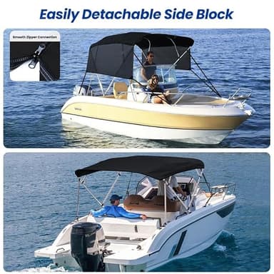 KAKIT 3 4 Bow Bimini Tops with Mesh Sidewalls Support Poles for Boats Marine Grade Canvas Top Includes 2 Straps Storage Boot 1 Inch Aluminum Frame - Image 4