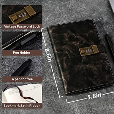 CAGIE Marble Diary with Lock for Girls, Waterproof Journal with Lock 192 Pages Secret Women Locked Diary with Pen, Password Locked Journals for Men and Boys, A5 Black - Image 3