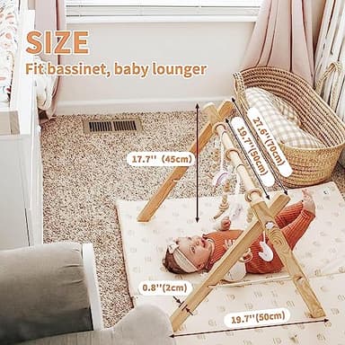 little dove Foldable Wooden Play Gym with 6 Toys - Infant Activity Gym for Baby Girls and Boys with Hanging Bar - Montessori Newborn Gift - Image 6