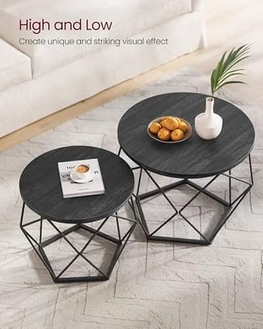 VASAGLE Small Coffee Table Set of 2, Round Coffee Table with Steel Frame, Side End Table for Living Room, Bedroom, Office, Charcoal Gray and Ink Black - Image 5