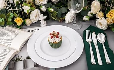 FLOWERCAT 60PCS White Plastic Plates - Heavy Duty White Disposable Plates for Birthday Party/Wedding -serve for 30 guests Include 30PCS 10.25" Dinner Plates & 30PCS 7.5" Dessert Plates for Party - Image 7