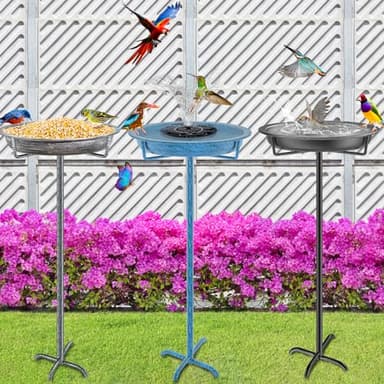KHayRovies Metal Bird Bath for Outdoors Garden Birdbath Bowl, 36.2" Height Freestanding Bird Feeders for Outside with 4 Prongs Base Stake, Standing Birdfeeders for Yard Lawn Decor (Retro Silver) - Image 6