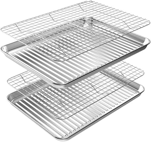 ROTTAY Baking Sheet with Rack Set (2 Pans + 2 Racks), Stainless Steel Cookie Sheet with Cooling Rack, Nonstick Baking Pan, Warp Resistant & Heavy Duty & Rust Free, Size 16 x 12 x 1 Inches - Image 1