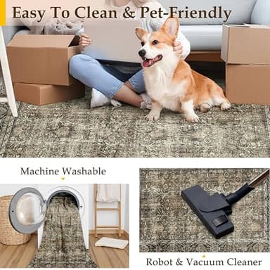 PureCozy Vintage Area Rug 4x5 Brown Entryway Office Washable Carpet Non Slip Bedroom Indoor Living Room Door Mat Low Pile Traditional Distressed Retro Accent Rug for Dining Room Bathroom Kitchen - Image 4