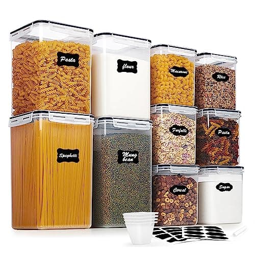 Vtopmart 10 PCS Flour and Sugar Storage Container, Large Airtight Food Canisters with Lids for Kitchen, Pantry Organization, BPA Free, Black - Image 1