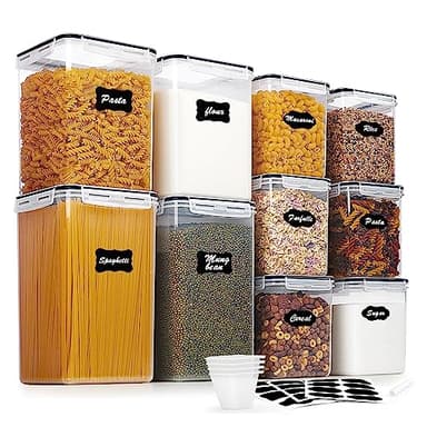 Vtopmart 10 PCS Flour and Sugar Storage Container, Large Airtight Food Canisters with Lids for Kitchen, Pantry Organization, BPA Free, Black - Image 1