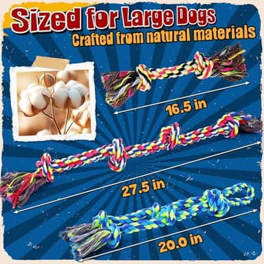 Forfon Heavy Duty Dog Toy for Aggressive Chewers – Tough Chew Toys for Large Dogs, Ideal for Tug-of-War & Teeth Cleaning, with 3 Rope Toys & 2 Dog Bags - Image 3