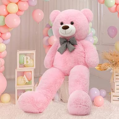 MorisMos Bow Tie Giant Teddy Bear 4 Feet, 47inch Classic Stuffed Animals Plush, Daughter Girlfriend Birthday Gift, Party Fover, Pink - Image 6