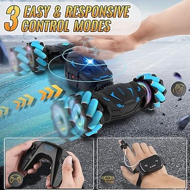 Pristar RC Cars Gesture Sensing Stunt Car, Best Gifts for Boys 6-12, 2.4Ghz Remote Control Car Toys for Boys Age 6 7 8 9 10 11 12, Double Sided Flip 360° Rotate 4WD Off-Road with Spray Lights Music - Image 2