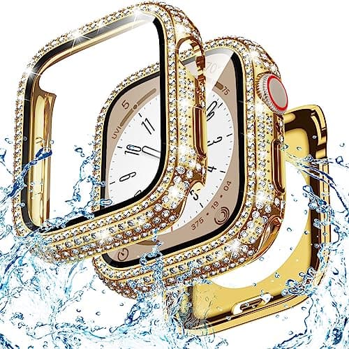 Goton 44mm Waterproof Bling Case for Apple Watch Screen Protector SE 3/2/1,Series 6/5/4 44 mm, Sparkling PC Front Bumper & Hollow Back for iWatch Cover, Splash-Resistant, Easy Install - Image 1
