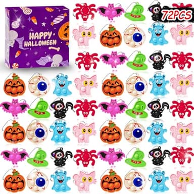 72Pcs Halloween Party Favors, Fidget Toys Bulk Mini Pop Bubbles with Keychain, School Classroom Prizes Box Fidgets Toys for Kids Toddlers Adult, Goodie Bag Stuffers, Treasure Chest box, Halloween Toys - Image 1
