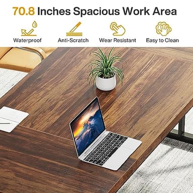 Tribesigns 70.8-Inch Executive Desk, Large Computer Office Desk Workstation, Modern Simple Style Laptop Desk Study Writing Table Business Furniture for Home Office (Brown/Black, 70.8 Inch) - Image 5