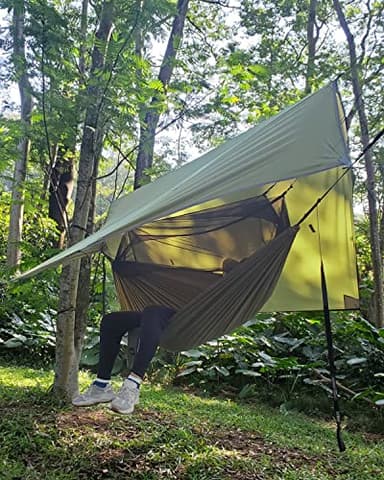 Sunyear Camping Hammock-Hammocks with Net and Rain Fly Tarp - Portable Single&Double Lightweight Nylon Parachute Hammocks with Hammock Tree Straps for Backpacking Hiking Travel Camping Indoor Outdoor - Image 7