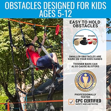 Hyponix Ninja Obstacle Course for Kids – 2 x 60 ft Slacklines with 13 Weatherproof Obstacles – Monkey Net, Ratchet-Tight Tech, Supports 880 lbs – Climbing & Swinging Backyard Fun - Image 6