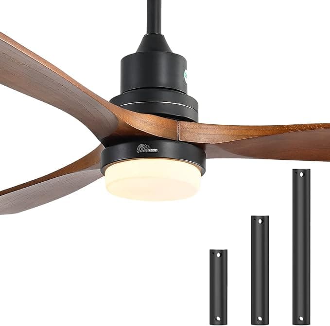 Sofucor 52 Inch Ceiling Fan with Lights and Remote, Low Profile Flush Mount Modern Wood Ceiling Fan for Indoor Bedroom Living Room Farmhouse Outdoor Patio Porch, Reversible DC Motor, Brown - Image 1