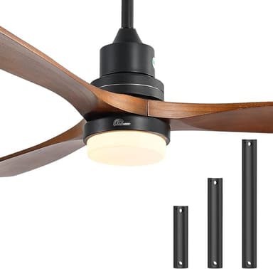 Sofucor 52 Inch Ceiling Fan with Lights and Remote, Low Profile Flush Mount Modern Wood Ceiling Fan for Indoor Bedroom Living Room Farmhouse Outdoor Patio Porch, Reversible DC Motor, Brown - Image 1