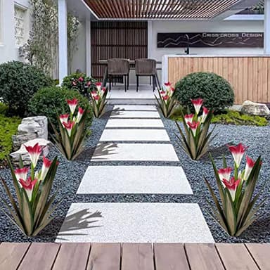 Homight Metal Agave Plant Outdoor Decoration Outdoor Garden Decoration Lily Mexican Yard Art Plant Garden Agave Lily Decorative Garden Gift (3 Big Red Lilies), HM-390-345 - Image 3