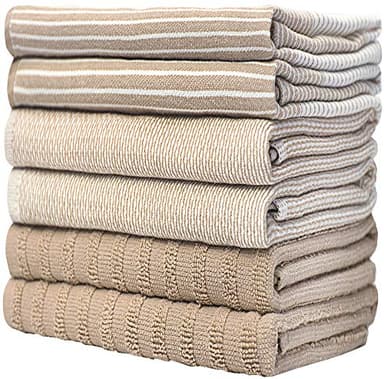 Premium Kitchen Towels (20”x 28”, 6 Pack) | Large Cotton Kitchen Hand Towels | Flat & Terry Dish Towel | Highly Absorbent Tea Towels Set with Hanging Loop | Tan - Image 6