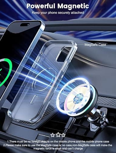 MOKPR for Magsafe Car Mount Charger-15W Wireless Car Charger-Magnetic Car Phone Holder for Dash Air Vent-LED RGB HandsFree Car Mount Fast Car Charger for iPhone 14/13/12 Series - Image 6