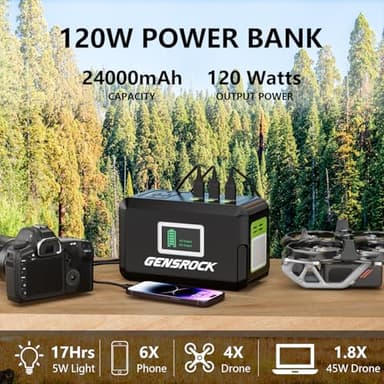 GENSROCK Portable Power Bank, 24,000mAh Portable Laptop Charger with 150W Peak AC Outlet, 8-Port Compatible with iPhone Series, MacBook, Dell, Samsung for Outdoor Camping Home Office Emergency. - Image 2