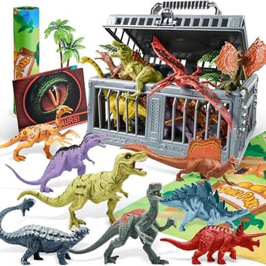 JOYIN Dinosaur Toys with Activity Play Mat & Storage Cage, 19 PCS Realistic Dinosaur Figures & Trees for Toddlers Kids Ages 3-5, Ideal for Boys and Girls Gift - Image 1