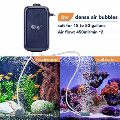 hygger Aquarium Air Pump, Adjustable Oxygen Pump, Silent Powerful Aerator Pump 2W/3W/4.5W/6W/ 2 Air Outlets Ultra for Up to 100 Gallon Tank (6W) with Accessories - Image 4