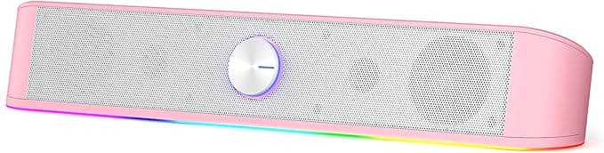 Redragon GS560 RGB Desktop Soundbar, 2.0 Channel Computer Speaker with Dynamic Lighting Bar Audio-Light Sync/Display, Touch-Control Backlit with Volume Knob, USB Powered w/ 3.5mm Cable, Pink - Image 1