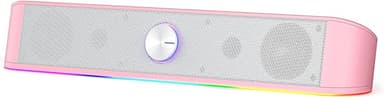 Redragon GS560 RGB Desktop Soundbar, 2.0 Channel Computer Speaker with Dynamic Lighting Bar Audio-Light Sync/Display, Touch-Control Backlit with Volume Knob, USB Powered w/ 3.5mm Cable, Pink - Image 1