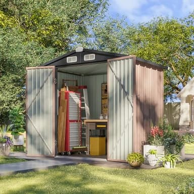 Aoxun 6.2x4 FT Shed Outdoor Storage Shed with Lockable Doors & Slooping Roof Metal Garden Tool Shed for Backyard, Patio, Poolside (Brown) - Image 9