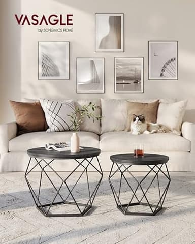 VASAGLE Small Coffee Table Set of 2, Round Coffee Table with Steel Frame, Side End Table for Living Room, Bedroom, Office, Charcoal Gray and Ink Black - Image 2