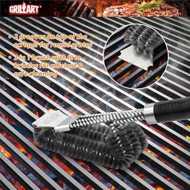 GRILLART Grill Brush and Scraper with Deluxe Handle, Safe Wire Grill Brush BBQ Cleaning Brush Grill Grate Cleaner for Gas Infrared Charcoal Porcelain Grills, BR-8529 - Image 4