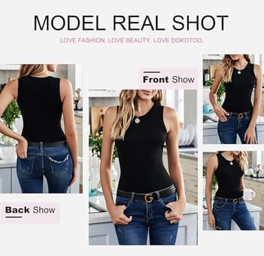 Dokotoo Womens Ladies Basic Ribbed Thick Strap Low Cut Solid Color Tight Slimming Fitted Sleeveless Shirts Sports Workout Long Tank Tops Activewear Tops Black L - Image 4