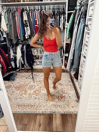 Stretchy Denim Shorts Women Casual Plus Size Folded Hem Boyfriend Dress Jean Shorts High Waisted for Summer(Light Blue,XL) - Image 4