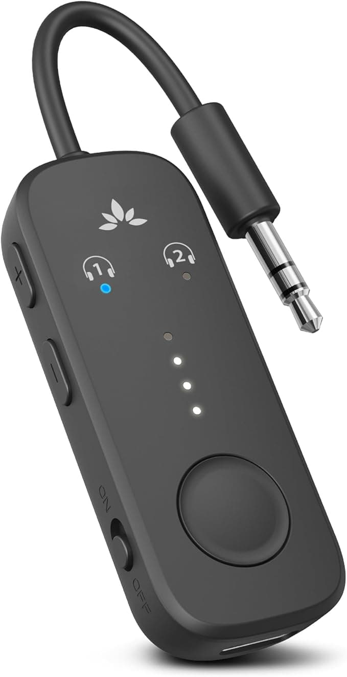 Avantree Relay - Premium Airplane Bluetooth Adapter with Advanced Qualcomm Chipset, 2 Headphones Support, 25hrs Play Time, aptX Adaptive & HD Audio Transmitter for Airpods, Bose & Travel Flight - Image 1