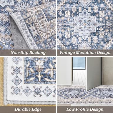 zesthome Washable Runner Rug 2.5x16 - Stain Resistant Entryway Rug,Ultra-Thin Kitchen Rugs, Anti Slip Backing Runner Rugs for Entrance Laundry Room Indoor Hallway (Blue/Beige,2.5'x16') - Image 3