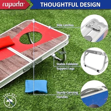 ROPODA Portable Cornhole Board Set,24 x 16 in Corn Hole Games for Adults with 8 Bean Bags, Lightweight Aluminum Alloy Edging Cornhole Set for Outdoor Games，Beach and Tailgates. - Image 3