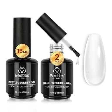 beetles 7 in 1 Clear Builder Gel Nail Set, 15ml Building Gel for Nail Apex and Extension in Strengthener Hard Gel Bottle, Led Lamp Gel Rhinestone - Image 1