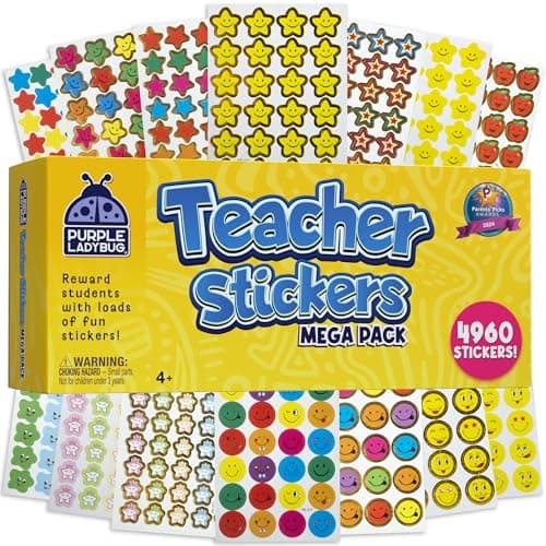 PURPLE LADYBUG Teacher Stickers for Students - 4960 Reward Stickers for Kids Classroom Supplies, Teacher Must-Haves for Classroom Reward Charts, Star, Back to School Gift - Image 1