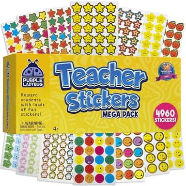 PURPLE LADYBUG Teacher Stickers for Students - 4960 Reward Stickers for Kids Classroom Supplies, Teacher Must-Haves for Classroom Reward Charts, Star, Back to School Gift - Image 1