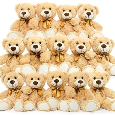 MorisMos 14Pcs Teddy Bears Bulk Baby Shower, 14inch Cute Teddy Bear Stuffed Animal Plush, Small Stuffed Bears on Centerpiece Baby Shower, Kids Party Favors, Brown - Image 1