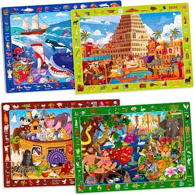 QUOKKA 60 Piece Kids Puzzles Ages 5-8 - Set of 4 Bible Jigsaw Puzzles for Kids 4-6-10 Year Old - Tower of Babel - Noah`s Ark - Eden Toys for Children 5-7 yo - Christian Gifts for Boys & Girls - Image 7