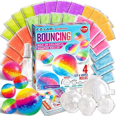 Big Bouncy Ball Kit for Kids, FunKidz DIY Ultimate Magic Bouncy Balls Making Kit Science Craft Projects Birthday Party Activities for Boys Girls Ages 6-12 Includes Tennis Size Ball Model and Powder - Image 1