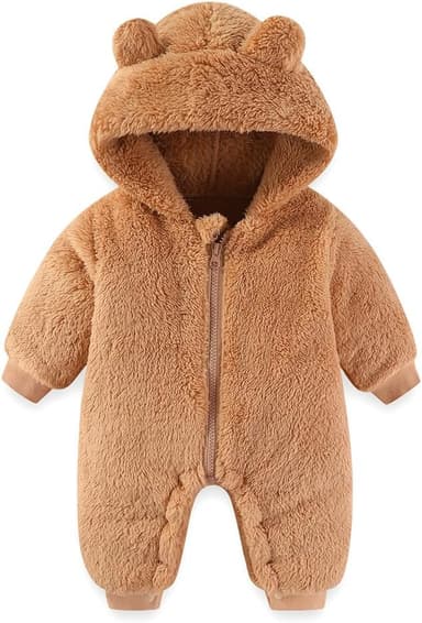 Newborn Baby Bear Outfit Suit Girls Boys Fleece Jumpsuit Romper Hooded Winter Snowsuit Clothes - Image 2