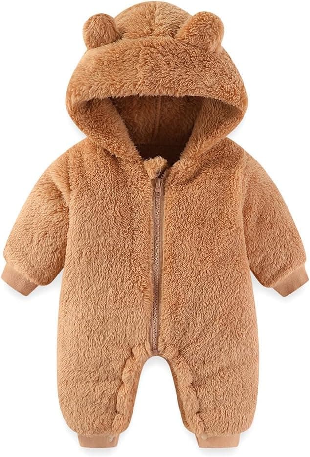 Newborn Baby Bear Outfit Suit Girls Boys Fleece Jumpsuit Romper Hooded Winter Snowsuit Clothes - Image 1