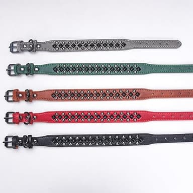 Stylish PU Leather Dog Collar with Alloy Buckle, Black Diamond Rivets, Adjustable, Durable for Small, Medium, Large Dogs - Black XS - Image 7