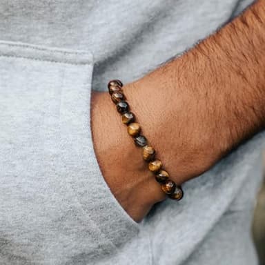 Tiger Eye Bracelet For Men 8MM Natural Stone Beads Bracelet Set Stretch Lava Rock Bracelets Adjustable Black Crystal Beaded Bracelet for Men Women Gifts - Image 6