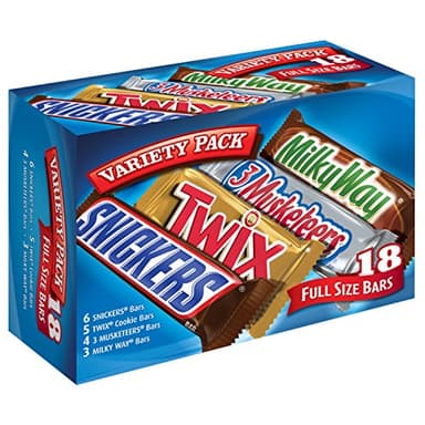 SNICKERS, TWIX, 3 MUSKETEERS, MILKY WAY Full Size Halloween Chocolate Candy Variety Pack, 18 ct Bulk Candy Box - Image 1
