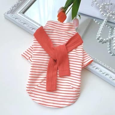 Soft Puppy Stripe Dog Shirts Pet Apparel Cat Tee Dog Sweatshirt Pet Breton Top Pet Clothes for Small Dogs (Orange Red, X-Small) - Image 4