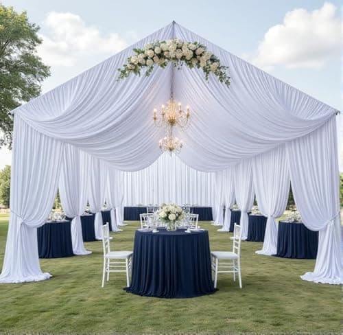 4 Panels 5x40ft White Ceiling Drapes for Wedding, Wrinkle Free Thick Polyester 40ft Long Canopy Tent Ceiling Draping Curtains Arch Drapery for Birthday Party Event Venue Decoration - Image 1
